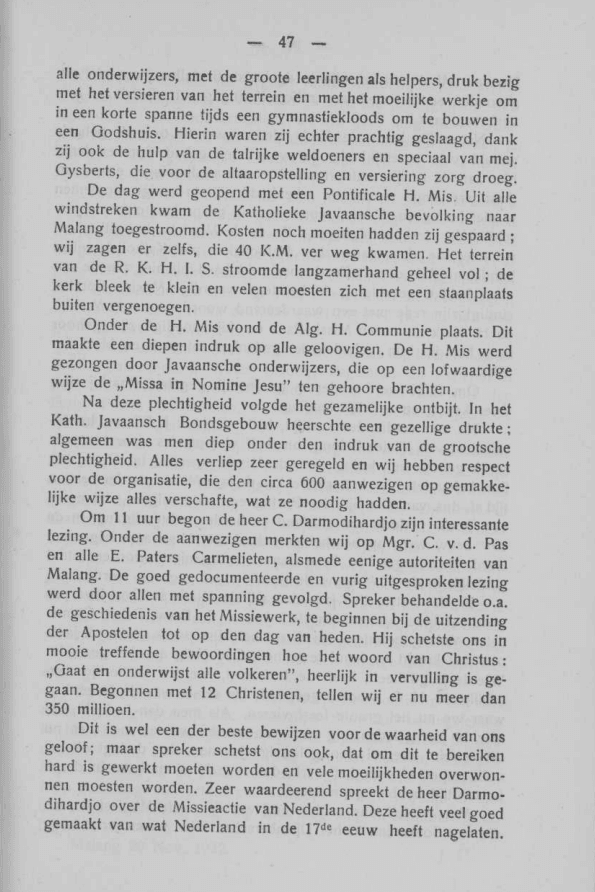 Javaansche Katholiekendag te Malang, Koloniaal Missie-Tijdschrift, 15 Jan 1933. Cattolicesimo Giavanese. Indie Orientali Olandesi. Chiesa Cattolica.