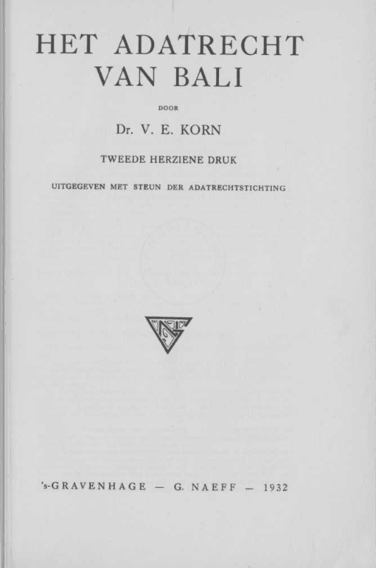 Het Adatrecht, Korn, 1932. Indie Orientali Olandesi. 