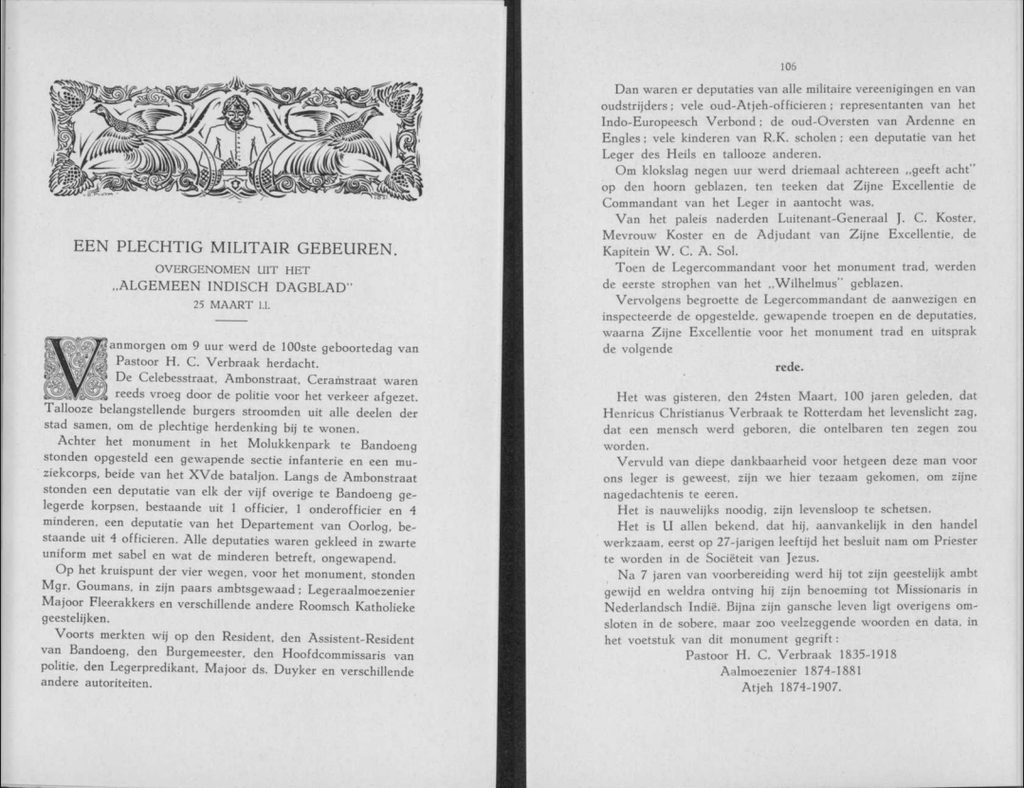 Sint Claverbond 1935. Fonti Coeve Olandesi. Padre Verbraak. Van Heutsz. Indie Orientali Olandesi. 