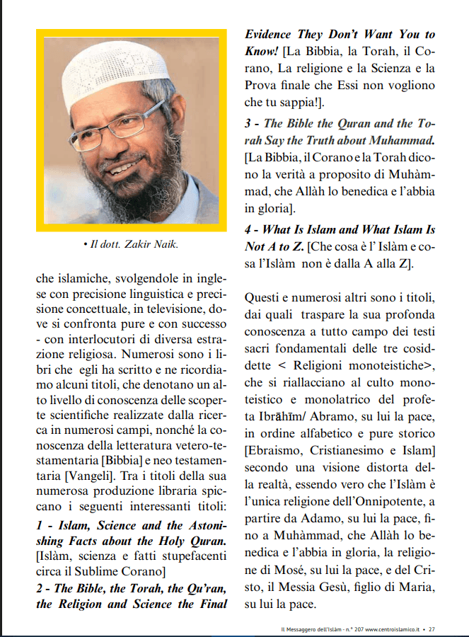 Il Messaggero dell'Islam. Centro Islamico di Milano e Lombardia. Islam Politico. Islamismo.