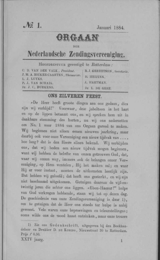Orgaan der Nederlandsche Zendingsvereeniging, Januari 1884. Fonti Coeve Olandesi. 