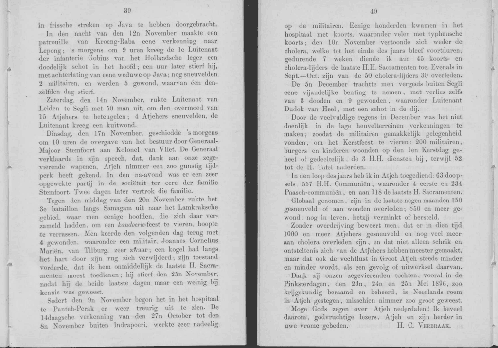 Kerkelijke beschouwingen over Groot-Atjeh en Onderhoorigheden gedurende de tweede helft van 1896, Berichten uit Nederlandsch Oost-Indie, III, 1897. Padre Verbraak. Guerra di Aceh. Gesuiti. Colonialismo olandese.