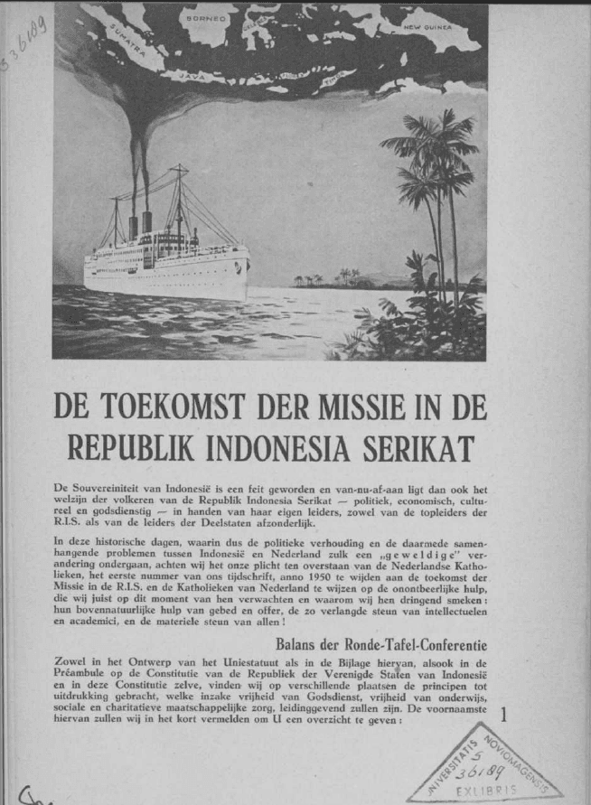 De toekomst der missie in de Republiek Indonesia Serikat, Berichten uit Java, 1950. Chiesa Cattolica. Indonesia. Colonialismo. 