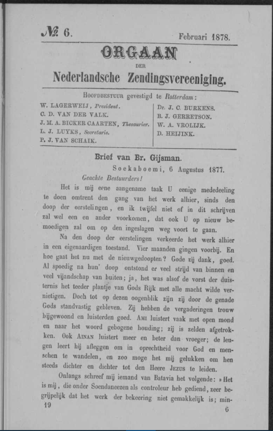 Orgaan den Nederlandsche Zendingsvereeniging, 6, Februari 1878. Fonti Coeve Olandesi. Missionari Protestanti. Chiese Cristiane.