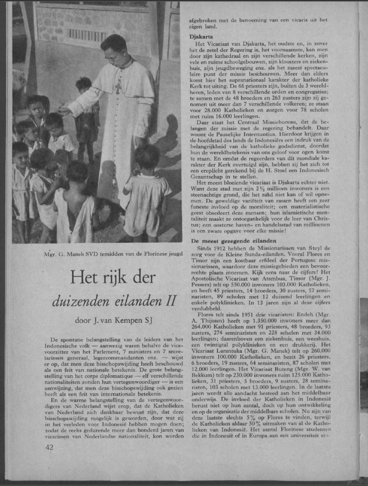 Het rijk der duizenden eilanden II, door J. van Kempen S.J.,  De Katholieke Missiën, Juni 1954. Fonti Coeve Olandesi. Chiesa Cattolica Indonesia.