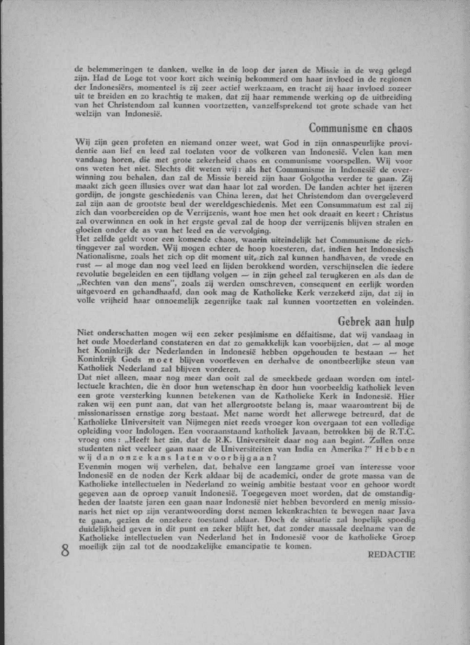 De toekomst der missie in de Republiek Indonesia Serikat, Berichten uit Java, 1950. Chiesa Cattolica. Indonesia. Colonialismo. 