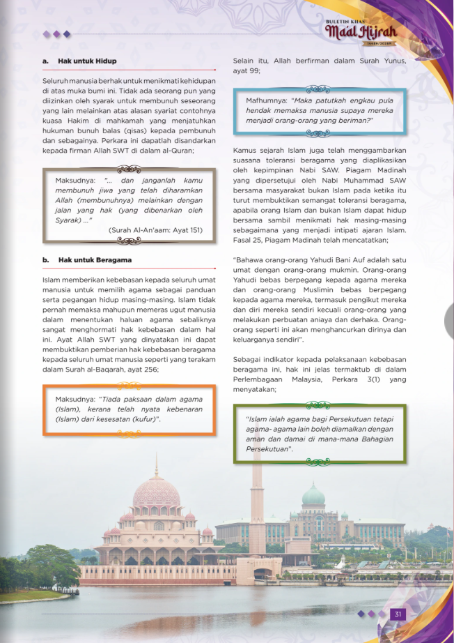 Mohamad Zarifi bin Mohamad Daud,Keadilan, Ihsan dan Inklusiviti: Teras Masyarakat Madani Berbilang Budaya, Buletin Khas. Maal Hijrah, 2026, p. 31.   Libertà Religiosa. Malesia.