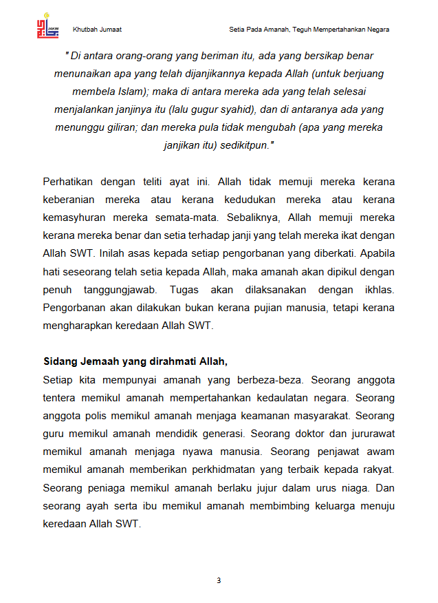 JAKIM. Malesia. Khutbah 31 luglio 2026. Islamismo. Suprematismo islamico soft.