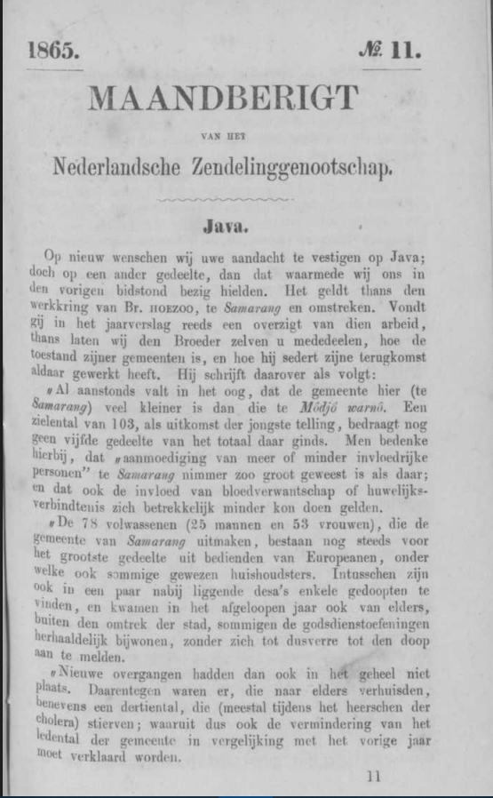 Maandberigt van het Nederlandsche Zendelinggenootschap. Fonti coeve olandesi. Missionari Protestanti. Indie Orientali Olandesi.
