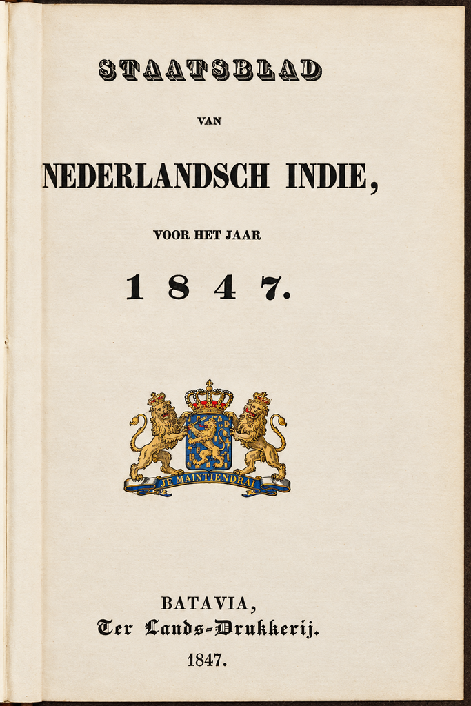 Staatsblad van Nederlandsch Indie, voor het jaar 1847. Fonti coeve olandesi. Indie Orientali Olandesi.